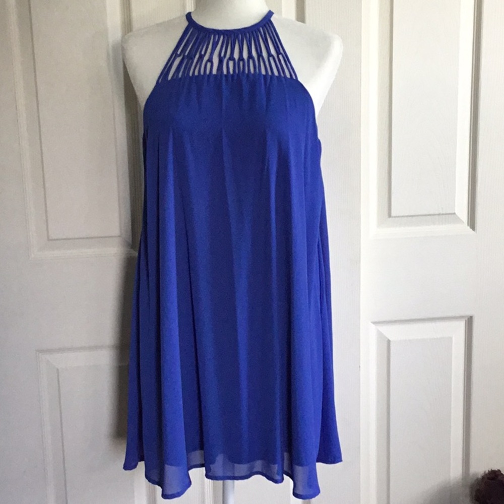 Lulus Blue Party Halter Dress Size M Swingy Skirt Cut Out Design Summer